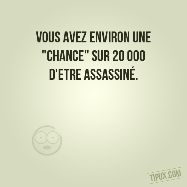 Vous avez environ une chance sur 20 000 d'etre assassiné.