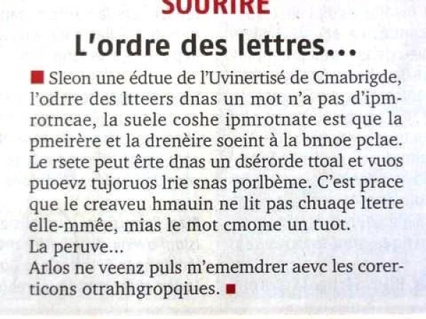 L'ordre des lettres n'a aucune importance