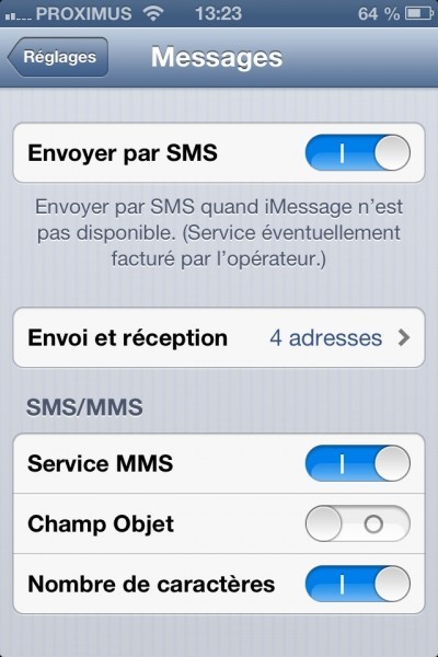 Afficher le nombre de caractères SMS (configuration)